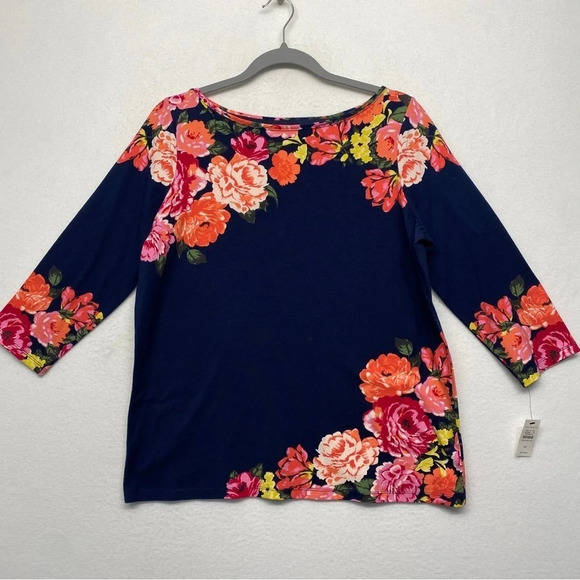 NWT Talbots Tee Navy Floral Plus Petite XP - Picture 1 of 5